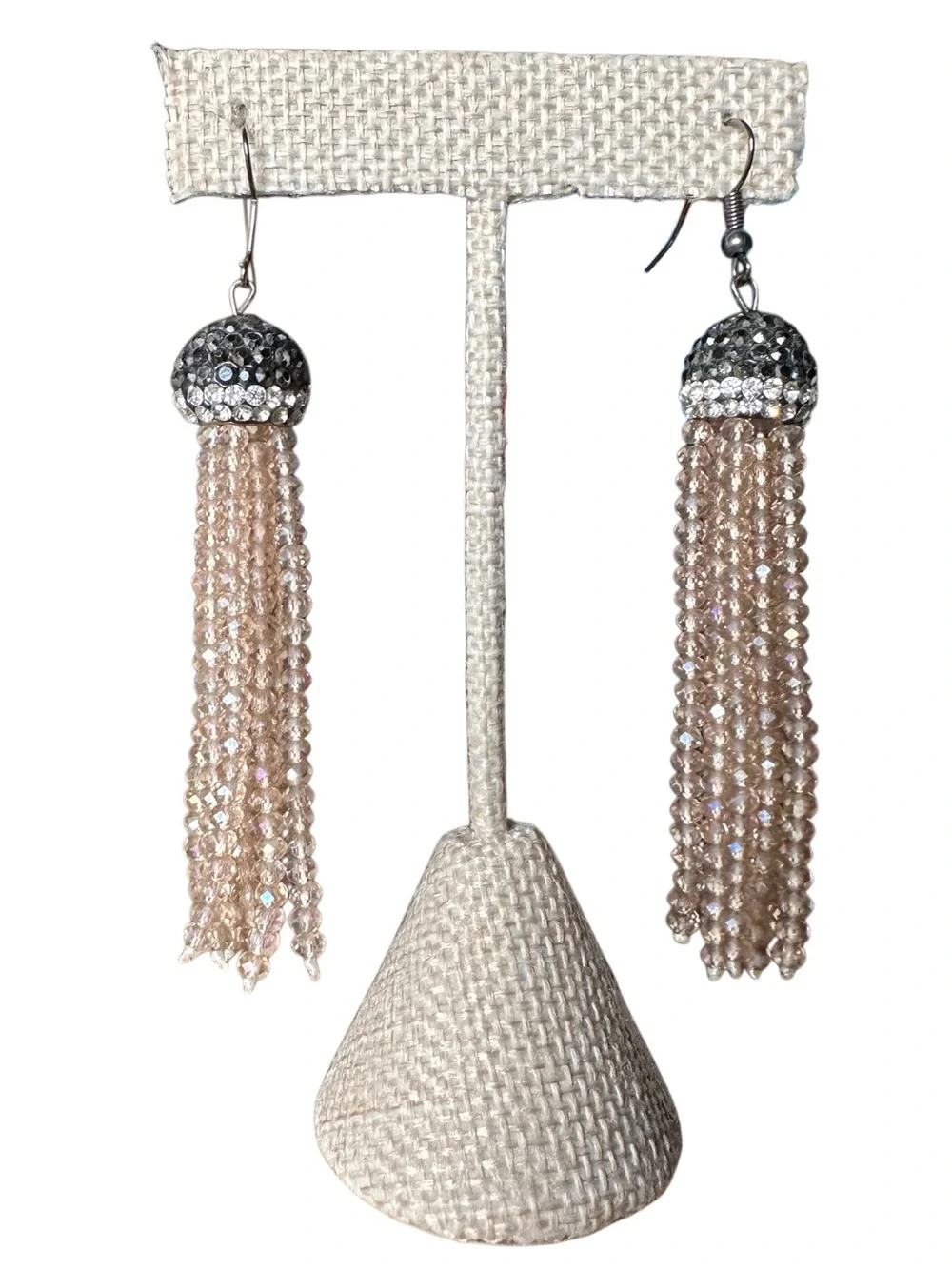 Crystal Tassel Drop Earrings - Blush Pink